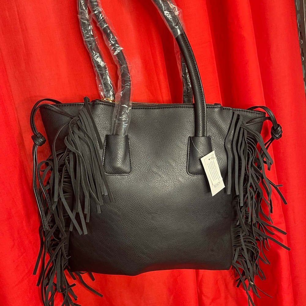 Black fringe, brand, new leather like purse for women